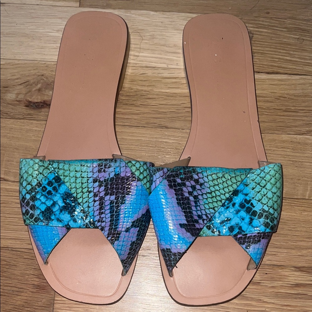 ASOS Blue and Green Snake Print Sandals